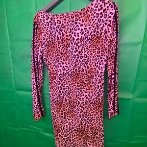 Absolutely Pink Leopard Print Long Sleeve Dress